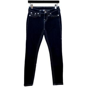 True Religion Super Skinny Jeans Blue Dark Wash Contrast Stitch Casual Denim -25